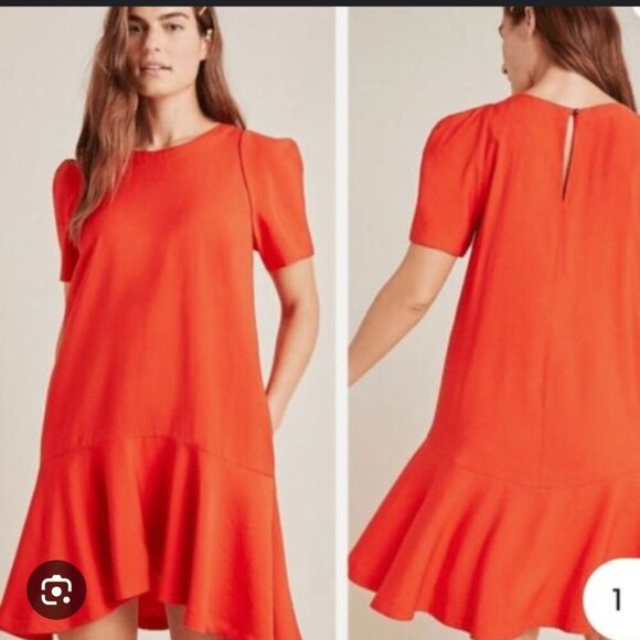 Maeve by Anthropologie Rousseau Flounced Mini Dress Size 2 Red - Picture 1 of 7